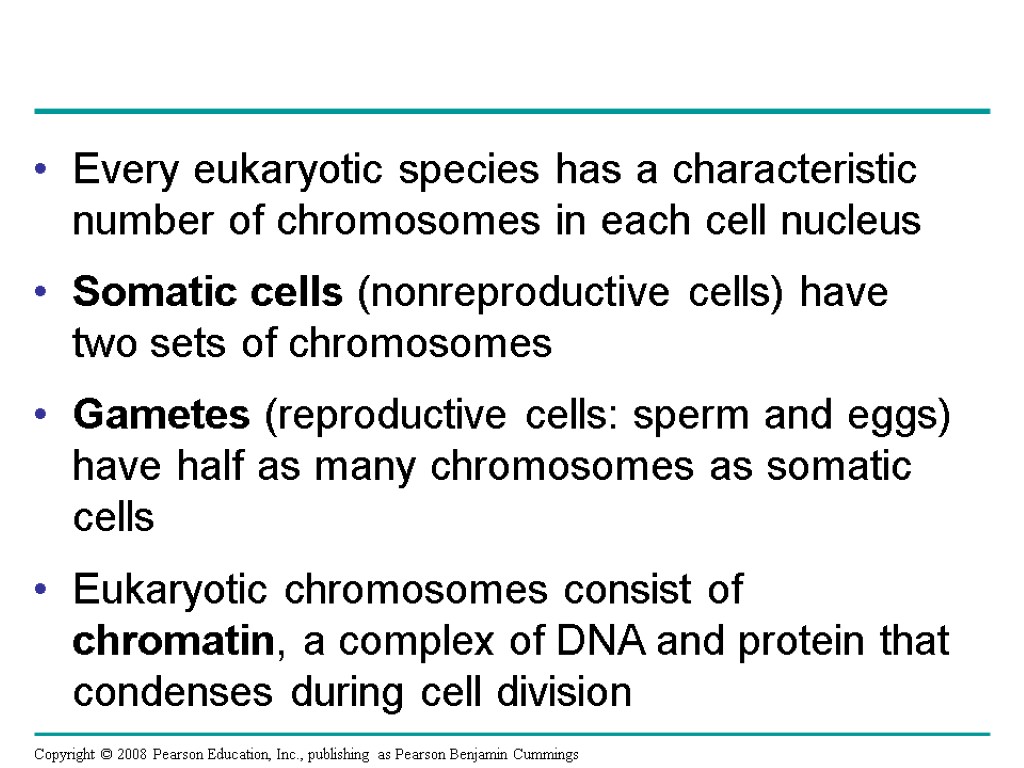 Every eukaryotic species has a characteristic number of chromosomes in each cell nucleus Somatic